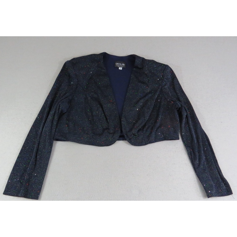 VTG ONYX Nite Womens 18 Black Glitter Bolero Shrug Jacket Formal Evening Crop